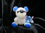 White polymer clay bear sculpture with stitch