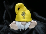 Yellow hat with a seahorse polymer clay gnome sculpture