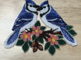 Embroidered Blue Jay Pair  Love Birds Floral decoration