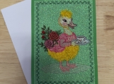 Embroidered Duck Tea Party Greeting Card  Whimsical Handmade De