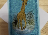 Embroidered Giraffe Greeting Card  Handmade Fiber Art Card