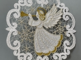 Embroidered Lace Angel Ornament  Trumpet Design