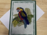 Embroidered Parrot Greeting Card  Colorful Tropical Bird Design