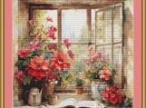 Flowers At Window 6 Cross Stitch Pattern