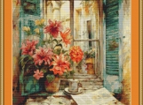 Flowers At Window 9 Cross Stitch Pattern