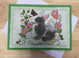 Fluffy Spring Bunny Embroidered Greeting Card  Handmade Texture