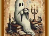 Ghost and Coffee 1 Cross Stitch Pattern