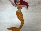 Golden Mermaid Ornament  Machine Embroidered Ocean Fantasy Wall