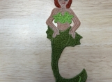 Green Mermaid Ornament  Machine Embroidered Ocean Fantasy Wall 