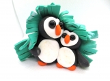 Mommy & baby penguin with fringed blanket baby shower / birthday