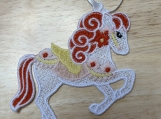 Orange & Yellow Carousel Horse Ornament  Machine Embroidered La
