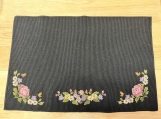 Set of 4 Embroidered Floral Placemats  Black with Pink Roses & 