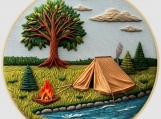 20cm Cross Stitching Kit | Camping by River