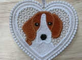 Beagle Heart Lace Ornament  Dog Lover Embroidered Hanging Decor