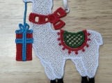 Christmas Llama Ornament with Gift  Freestanding Lace Holiday H