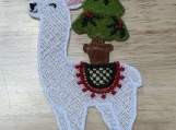 Christmas Llama with Tree Ornament  Festive Embroidered Holiday