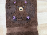 Cute Woodland Bear Embroidered Hand Towel  Rustic Cabin Bathroo