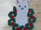 Free-Standing Lace Llama Ornament in Holly Wreath
