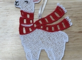 Free-Standing Lace Llama Ornament with Red Scarf