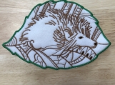 Hedgehog Embroidered Fabric Coaster  Woodland Leaf Design