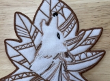 Howling Wolf Embroidered Fabric Coaster  Woodland Leaf Design