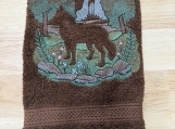 Howling Wolf Embroidered Hand Towel  Woodland Night Scene Cabin
