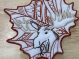 Moose Embroidered Fabric Coaster  Woodland Leaf Design