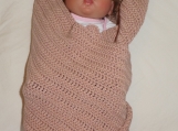 Rose Colored Baby  Blanket, 100% Cotton, Hand Crocheted BB102