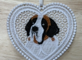 Saint Bernard Heart Lace Ornament  Dog Lover Embroidered Hangin