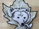 Sleeping Bear Embroidered Fabric Coaster  Woodland Leaf Design