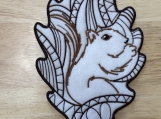 Woodland Squirrel Embroidered Fabric Coaster  Leaf Design