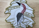Woodland Woodpecker Embroidered Fabric Coaster  Leaf Design