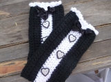 Black and White Fingerless hobo gloves wristlets mittens