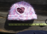 Infant, Baby Crochet Beanie hat with pink and white Heart