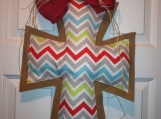 Red, Blue, gray and White Chevron and Burlap Door Hanger