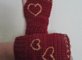 Red Hobo Gloves with gold embroidered hearts