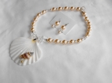 18" Pearl necklace with Seashell Pendant and Earring Set