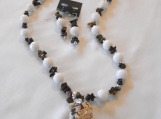 22" Brown/White Vintage Bead & Shell Necklace & Earring Set