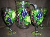 Hand painted water pitcher and ice tea assorted grapes set. 