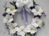 White Hibiscus wreath with white ribbon, Wedding decor