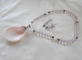 21"  Pink Crystal and natural Shell Necklace & Earring set