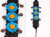 blue and black bracelet,floral bracelet,crochet bracelet, 