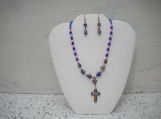 Blue enamel cross necklace and  dangling teardrop earrings