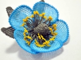 blue pin,blue floral brooch,floral pin,crochet pin