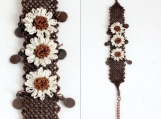 brown and white bracelet, daisy bracelet,crochet bracelet, 