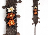 brown bracelet,floral bracelet,crochet bracelet,  