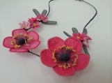 Crochet Necklace,pink poppy choker,pink poppy, red poppy,pink 