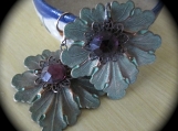 Earrings-Rose Gold-plated, Leaf w/ Faceted Vintage Amethyst Cab.