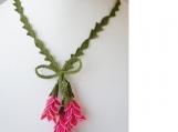 fuchsia flower necklace,crochet necklace,pink flower bib, 