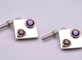 Garnet,Amethyst Gemstone Men"s Cufflinks 925 Sterling Silver